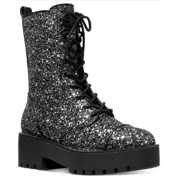 Michael Michael Kors  Bryce Lug Sole Combat Booties  Black/silver - Picture 1 of 7